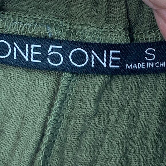 One 5 One Wide Leg Pants Women Small Green Straight Leg Elastic Waist Cotton - Picture 6 of 11